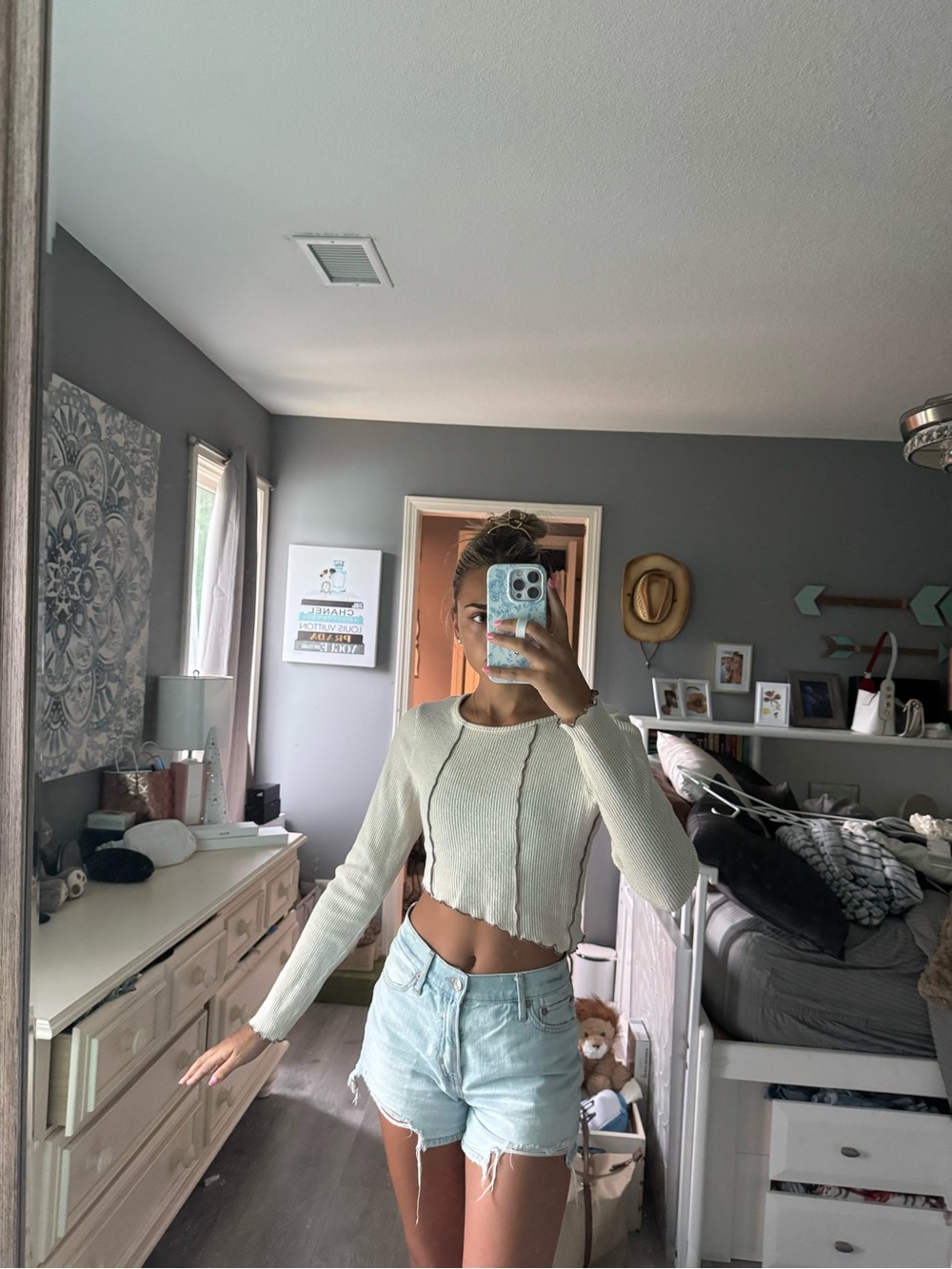 Cropped Asymmetrical Cream Long-Sleeve Knit Top - Women's